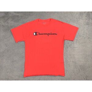 Champion Shirt Adult Mens Medium Red Black Spell Out Logo Short Sleeve